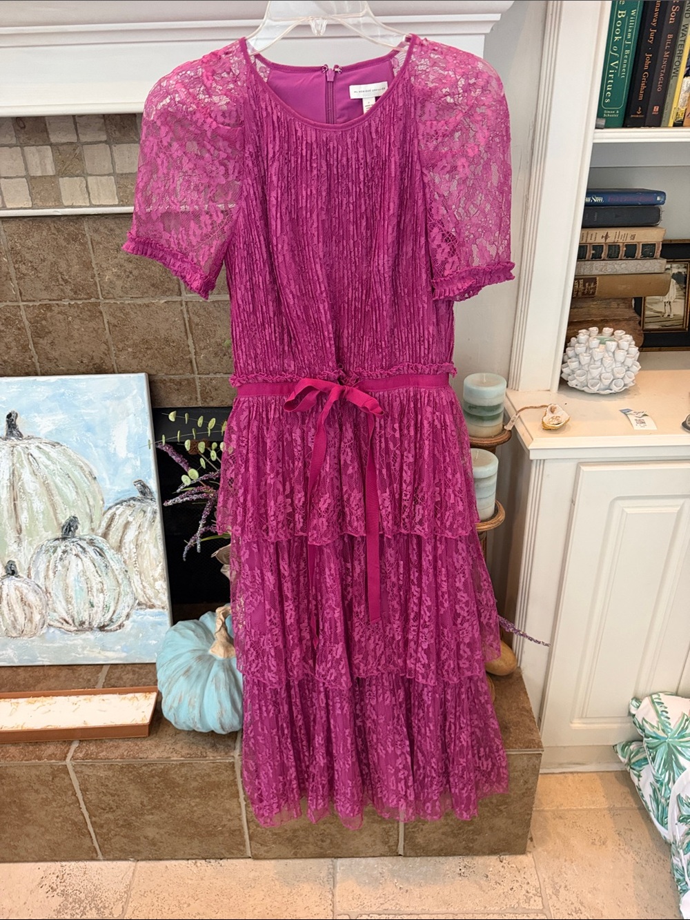 ML Monique Lhuillier Lace Tiered Midi Dress Sz 2 GORGEOUS!!!